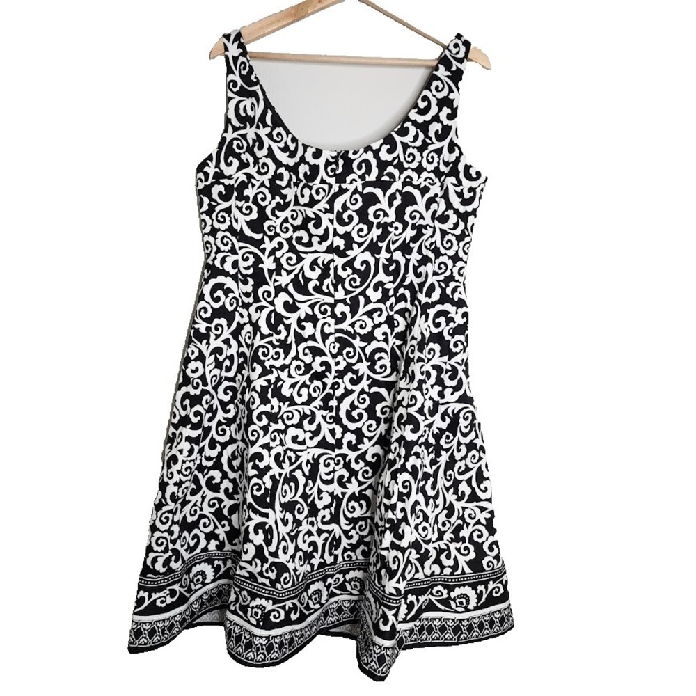 Jones Wear Jacquard Sleeveless Square Neck Mini Dress Size16 Women Black  &White